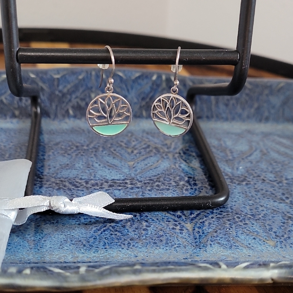 Boma Green and Silver925 Dangle Earringswith Dust Bag